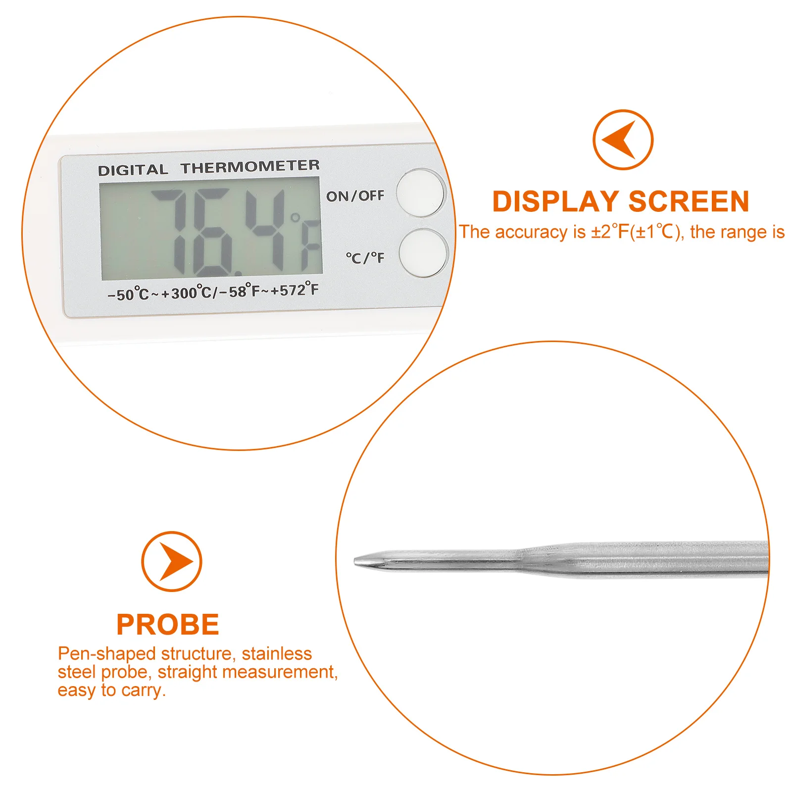 

1Pcs Electronic Thermometer Pen-Shaped Stainless Steel Probe Instant Read Food Meat Thermometer Kitchen Bbq Cooking Temperature