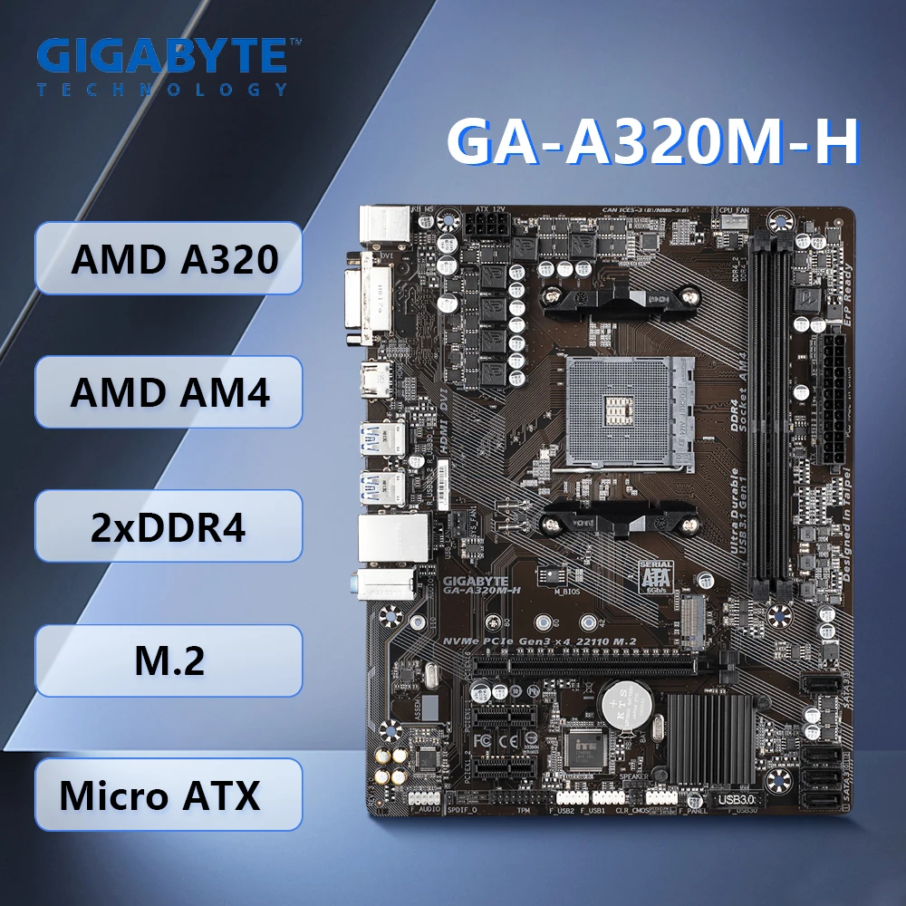 

GIGABYTE GA-A320M-H Motherboard AM4 AMD A320 DDR4 M.2 Micro-ATX support Ryzen 5800 5700 2700 5600 3600 cpu
