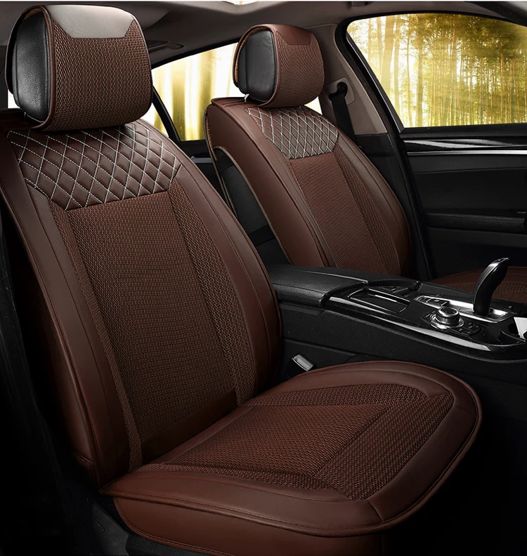 

Leather+Flax Car Seat Covers For Renault Talisman Arkana Logan Audi Q3 Q2L Q5 Q7 4L BMW E60 F30 E4 Auto Accessories Breathable