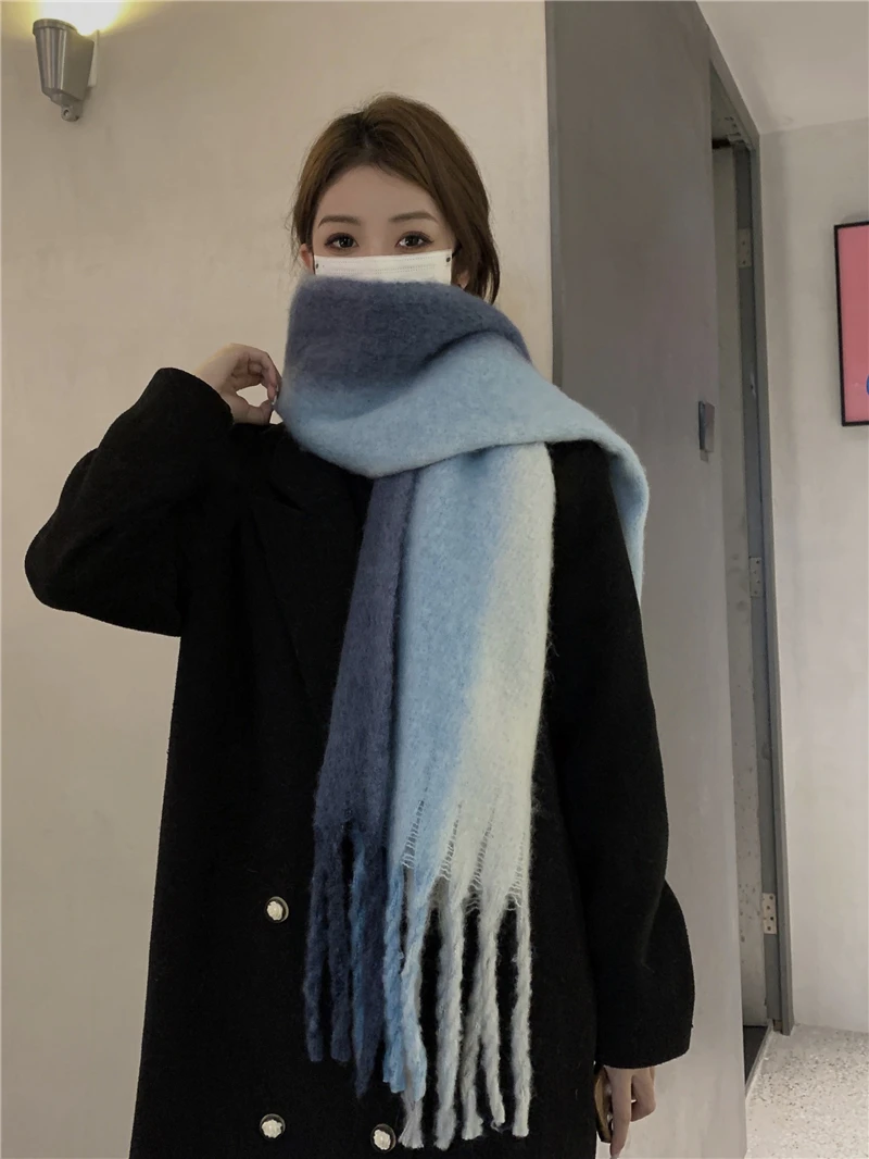 

Fashion Luxury Brand Gradient Color Thicken Scarf Women Cashmere Shawls Winter Warm Scarves Soft Pashmina Neckerchief Wrap