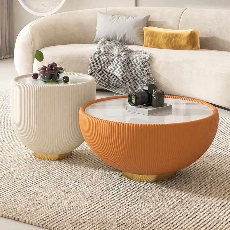 Modern Round Sintered Stone Coffee Table Minimalist Nordic Living Room Furniture Small Apartment Bowl Shape Centerpiece