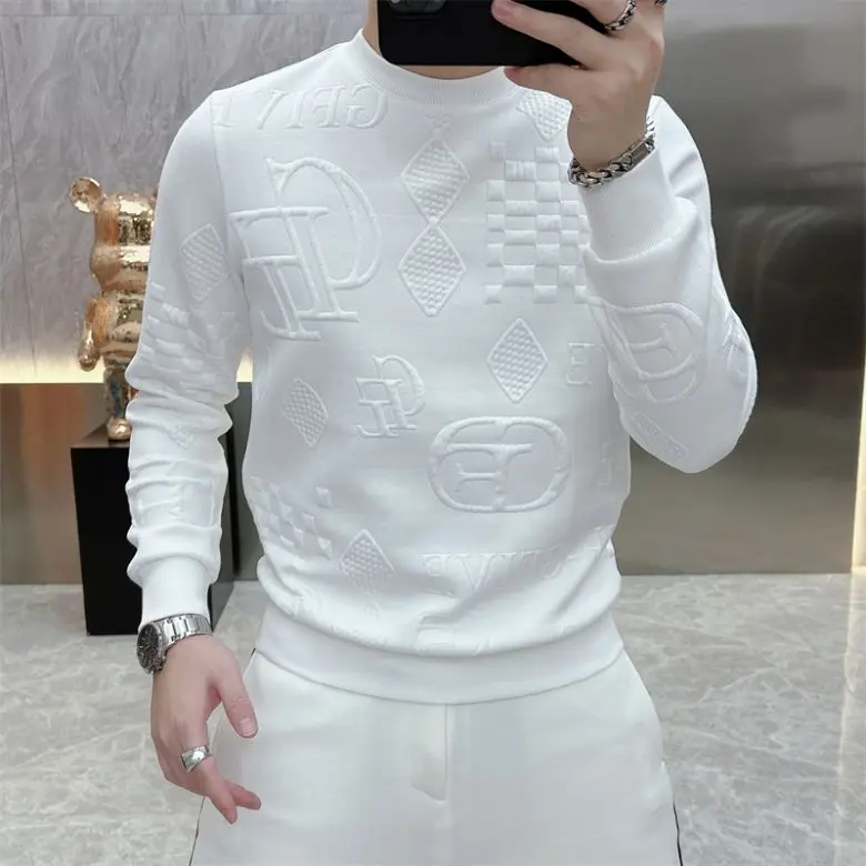 Winter New Letter Jacquard Long Sleeved T-shirt for Men Trendy and Fashionable Slim Fit and Stylish Youth Long Sleeved Shirt