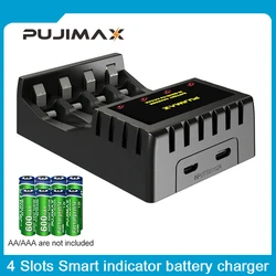 PUJIMAX 4 Slot Battery Rechargeable Charger Smart Indicator With Short Circuit Protection For  AAA/AA Rechargeable NI-MH Battery