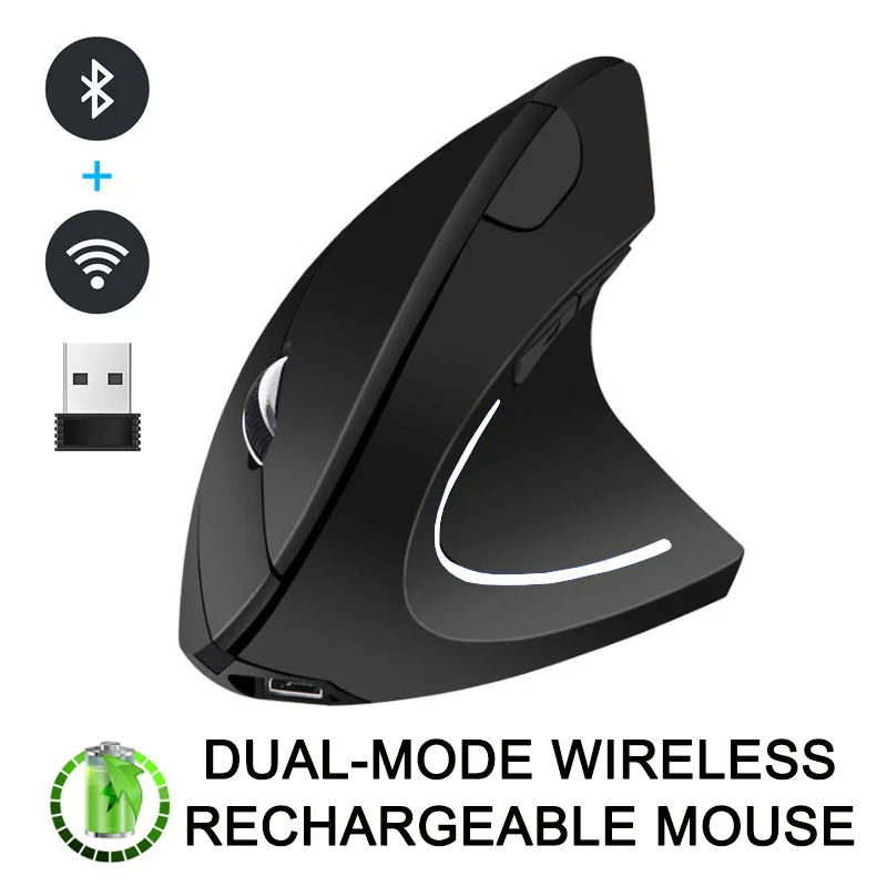 

Wireless Vertical Dual-mode Mouse Rechargeable Ergonomics Mute Button 2.4G Bluetooth Connection Office Use DPI Adjustable Mause