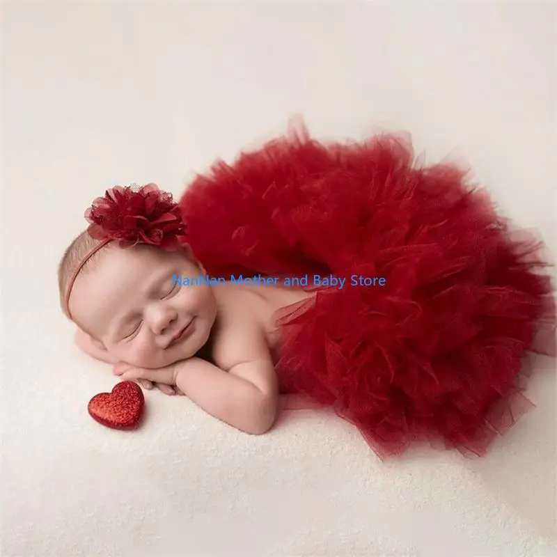 2 pezzi puntelli fotografia neonato vestito bambino tutù tulle gonne fascia set neonati servizio fotografico fiore carino per