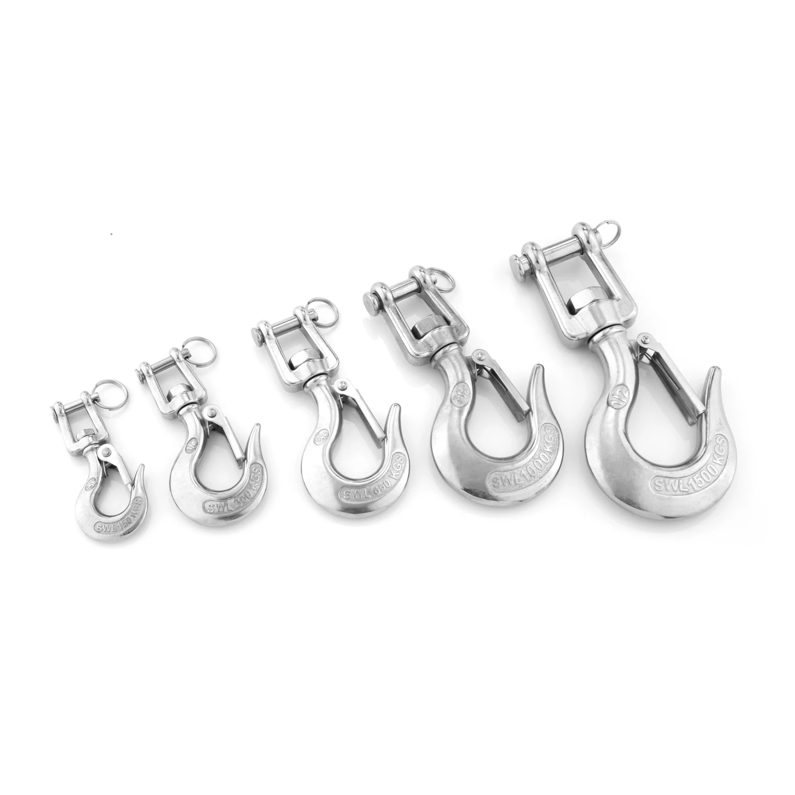 1pc or 2pcs 304 Stainless Steel Swivel Eye Lifting Hook 150/350/650/1000/1500kg Load Heavy Duty Lock Rigging Snap Trigger Clevis