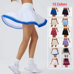 Women Athletic Tennis Running Skirt Plain Yoga Golf A-Lined Pleated Skirt with Pocket Girls High Waist Sports Skorts New Arrival