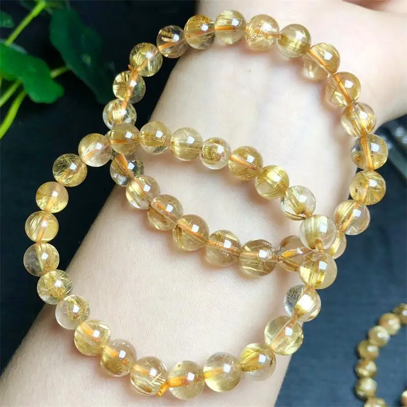 Natural Golden Rutilated Quartz Bracelet For Women Fashion Summer Dopamine Charm Jewelry Accessories 1PCS 7/8MM