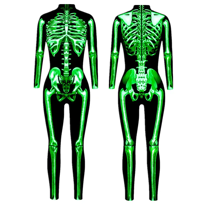 Festtags-Karnevalskostüm Skelett-Bedruckte Bodysuits für Frauen Bunte Halloween-Cosplay-Jumpsuits Zentai-Catsuit – Detail 18
