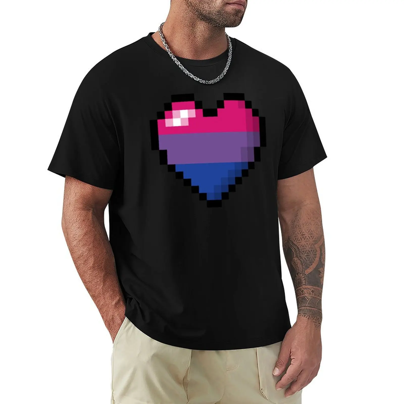 

Large Pixel Heart Design in Bisexual Pride Flag Colors T-Shirt Funny t-shirt boys animal print plain mens t shirt graphic
