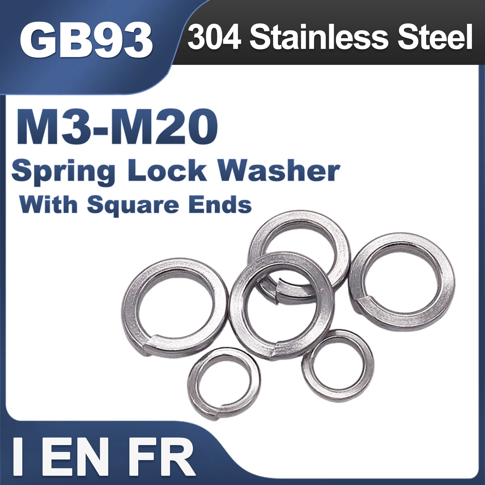 2-200pcs GB93 M1.6 M2 M2.5 M3 M4 M5 M6 M8 M10 M12 M16 M20 304 A2 Stainless Steel Spring Split Lock Washer Elastic Gasket