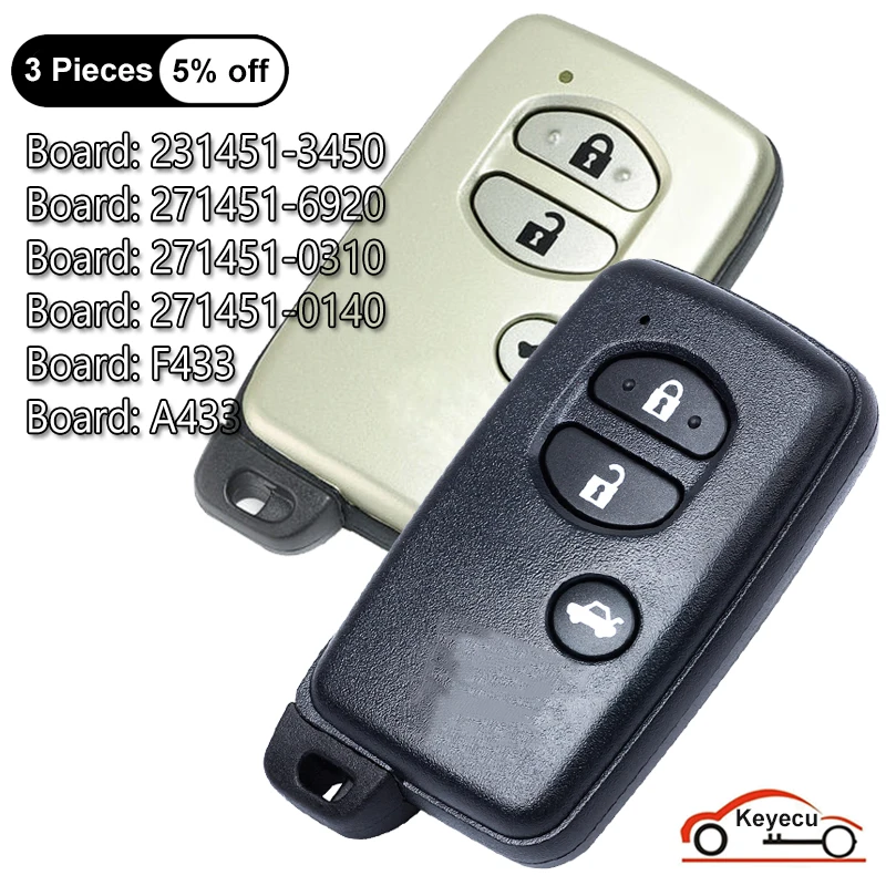 KEYECU 3 Buttons for Toyota Highlander GT86 Camry Crown Mark X Majesta Auto Smart Remote Key Fob 3450 6920 0310 0140 F433 A433