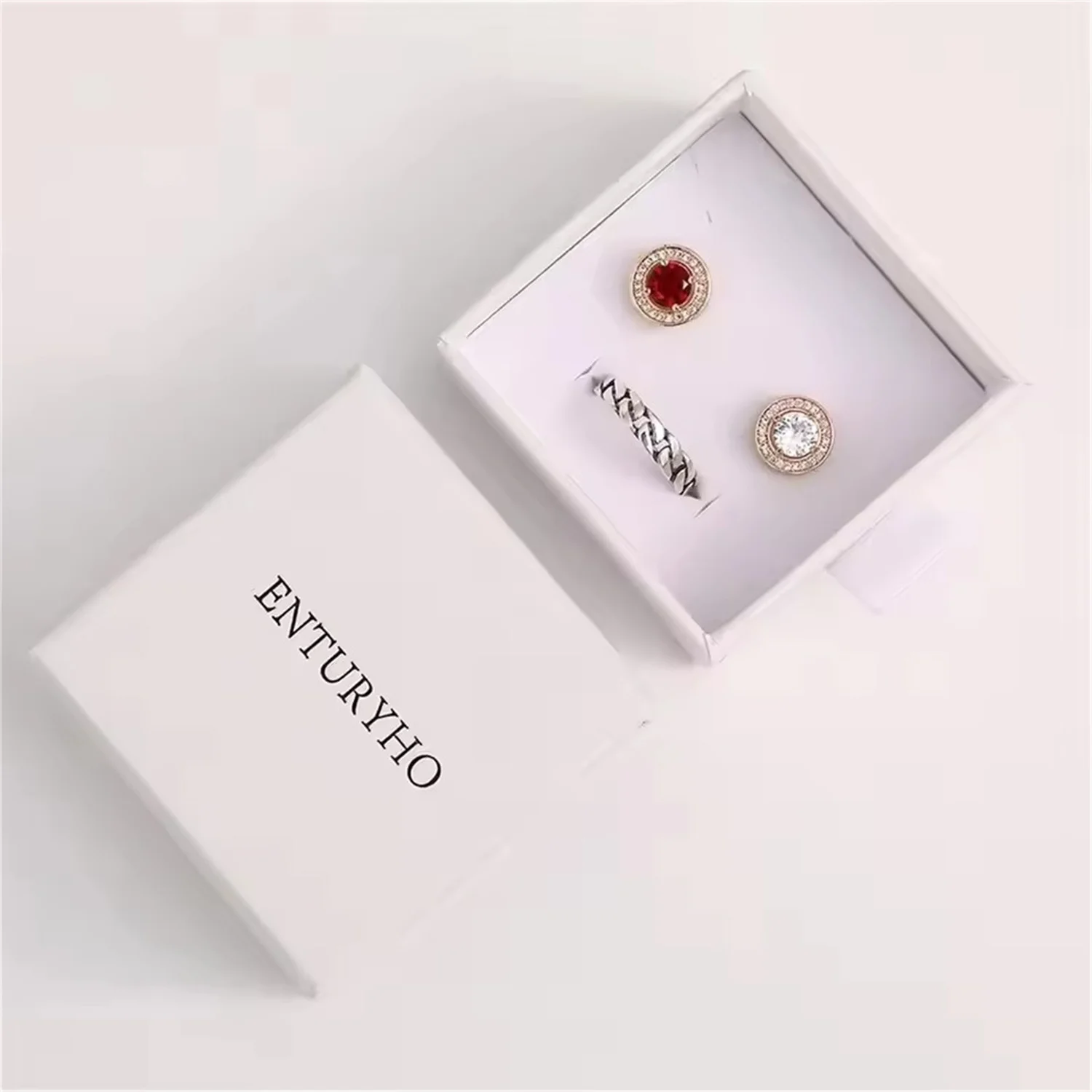 50pcs 6x6x3.5cm White Jewelry Paper Box, Personalized Drawer Package Box Bracelet Earrings sliding jewelry box With Logo