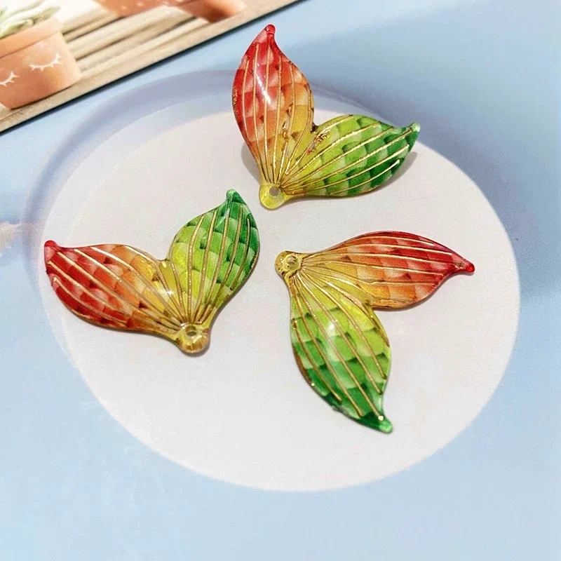 10Pcs/lots 24*30mm Colorful Acrylic Mermaid Tail Resin Homemade DIY Jewelry Making Crafts Pendants Accessories Supplies