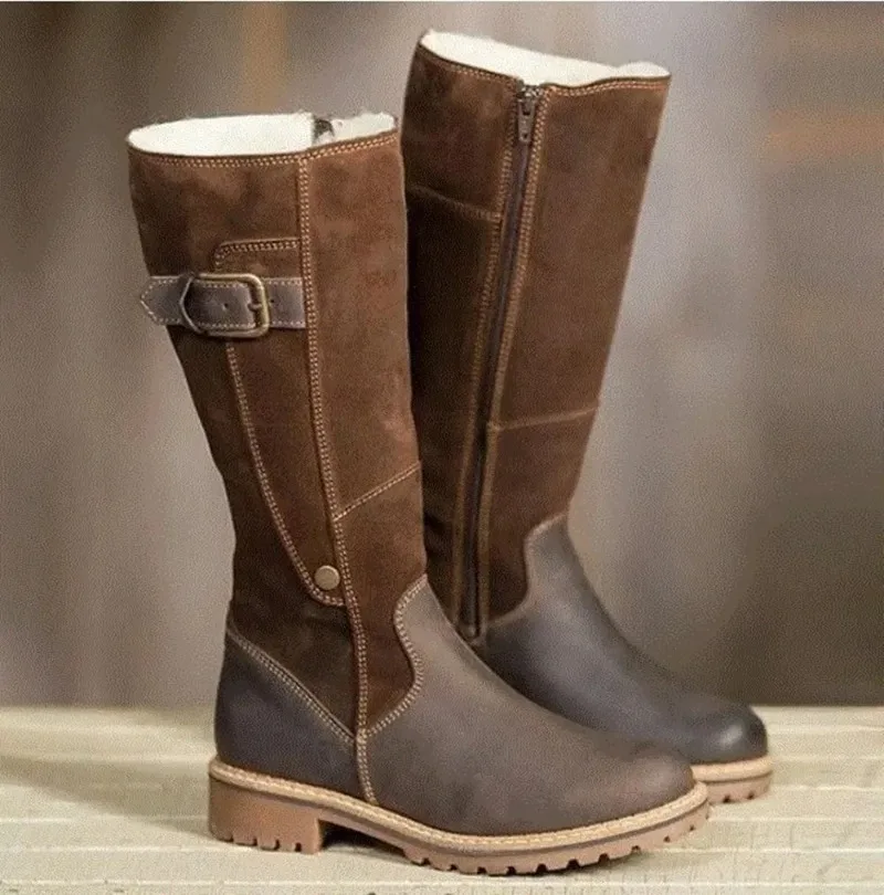 New Arrival Women Low Heel High Tube Knight Boots Large Size Snow Boots Rubber Upper Lining Warm Daily Ladies Footwear