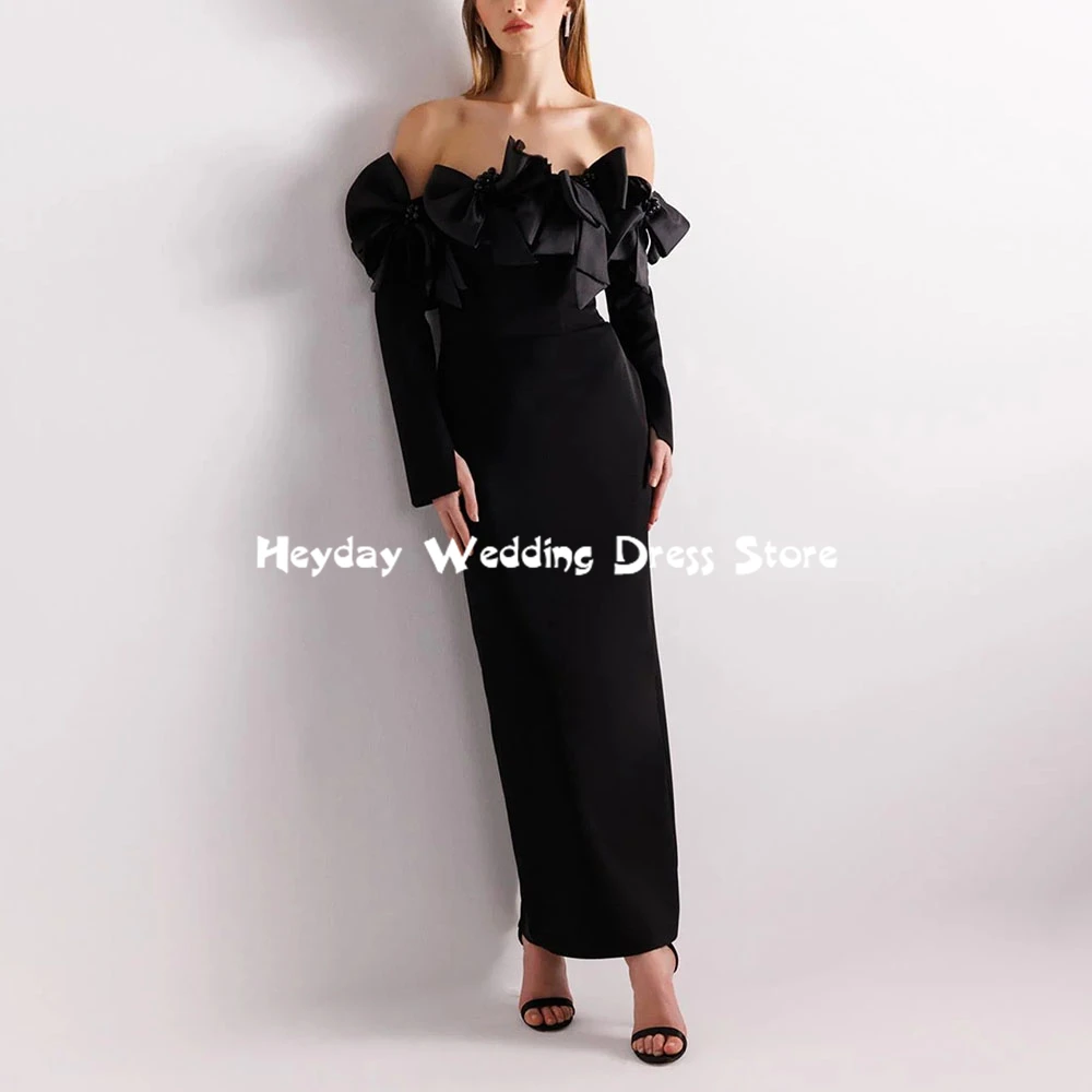 

Heyday Women's Straight Boat-neck Bow Customized Simple Evening Dresses With Long Sleeves Ankle-Length Elegant Dresses 2025