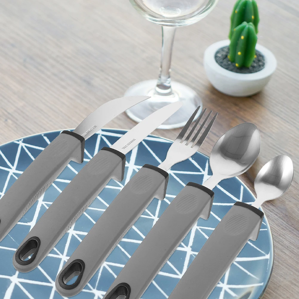 

4 Piece Anti tremble Stainless Steel TPR H Cutlery Set Portable Adaptive Utensils for Elderly Disabled Patients