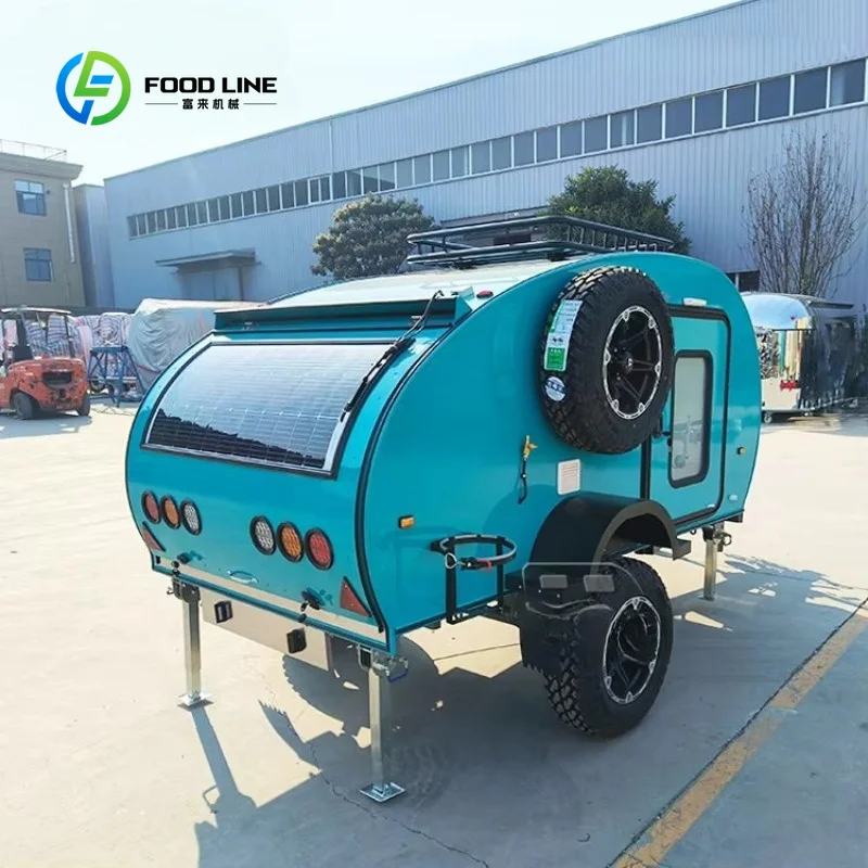 Customized Solar Off-Road Expedition Teardrop Caravan Compact Lightweight Travel Camper Trailer Built With Complete Rear Kitchen