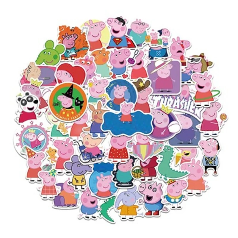 50pcs/set Peppa Pig Stickers Cute Pigs Cartoon Mobile Phone Water Cup Notebook Suitcase Waterproof Decorative Graffiti Sticker