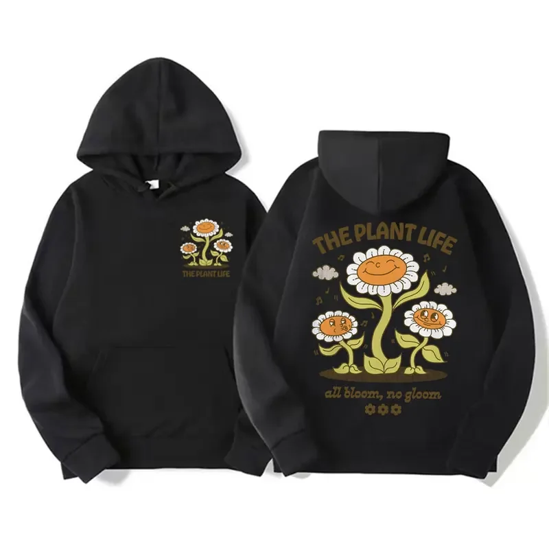 THE PLANT LIFE Retro Cartoon Sweatshirt Men Women Aesthetic Dancing Flowers Funny Meme Hooded Casual Fleece Autumn/Winter Hoodie