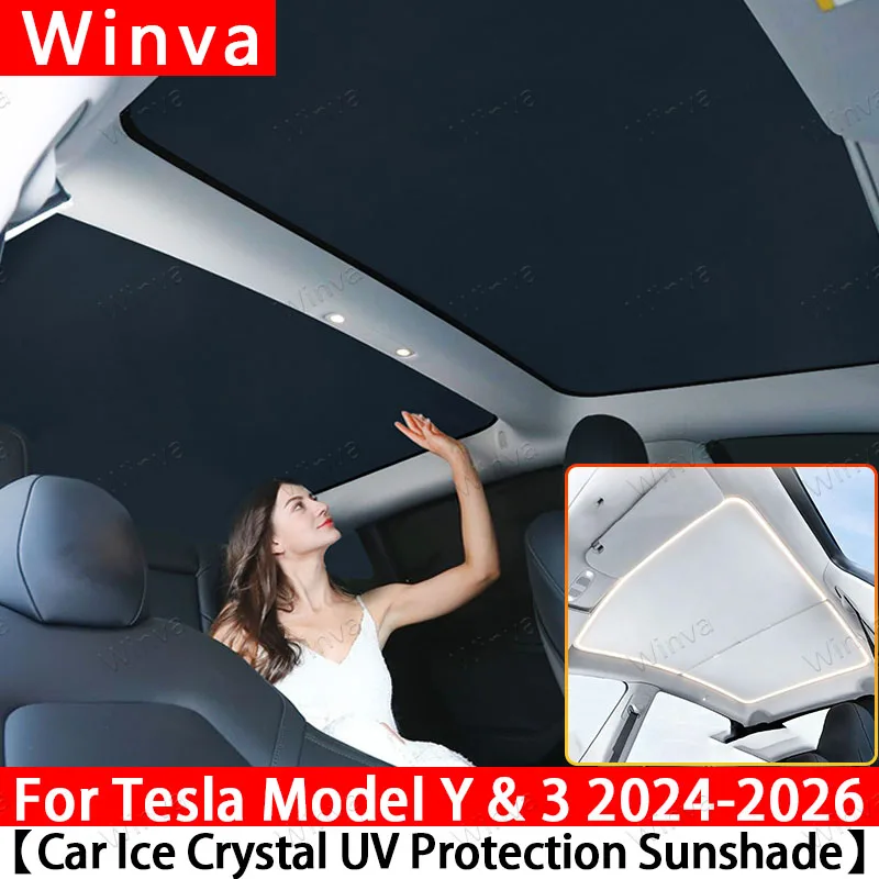 

Ice Feel Buckle Sunroof Shade for Tesla Model Y 2025 2026 & Model 3 2024-2026 Ice Crystal Panel,Panoramic Glass Roof Heat Shield