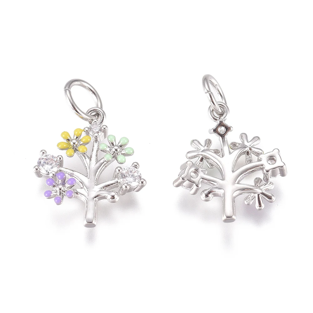 10Pcs Flowers CZ Charms Tree Enamel Brass Cubic Zirconia Pendant For Jewelry Bracelet Necklace Earrings Making DIY Supplies