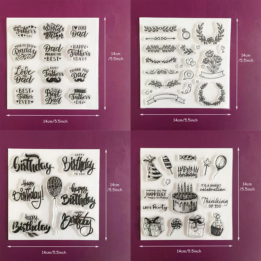 Father's Day & Birthday Clear Stamps Set Sentiment & Party Element Stamps for Card Making, Scrapbooking Wedding & Celebration DI