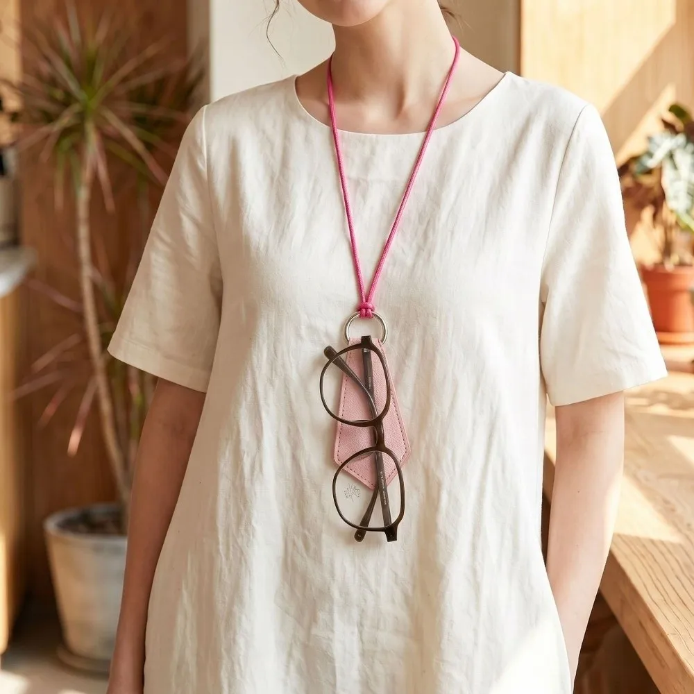 Multifunctional Leather Neckband Glasses Storage Clip Colorful Portable Sunglasses Lanyard Anti-loss Bag Charm for Travel