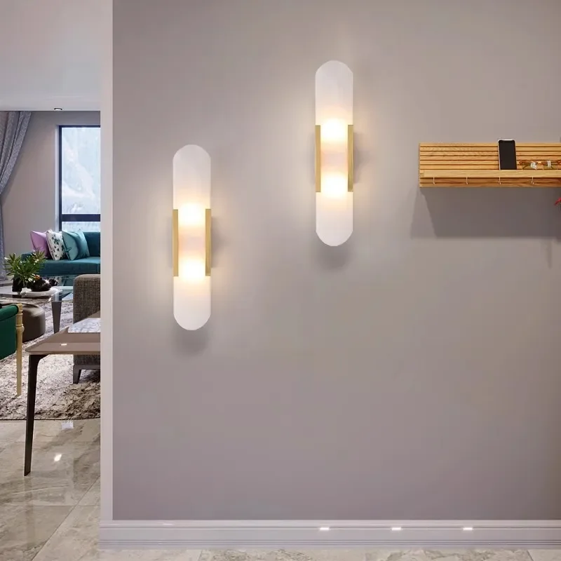 

YEBMLP Natural Marble Wall Lamp Indoor Atmosphere Light Aisle Stair Decor Sconce Light Parlor Bedroom Hotel High End Wall Lamp