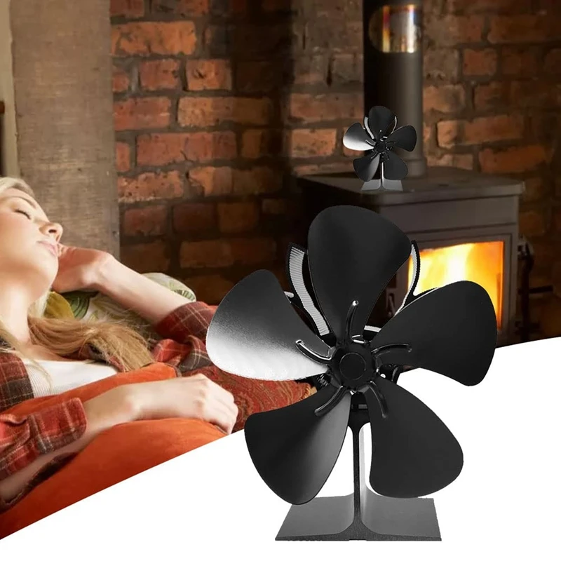 

Black Fireplace 5 Blades Heat Powered Stove Fan Log Wood Burner Quiet Home Fireplace Fan Efficient Heat Distribution Fan