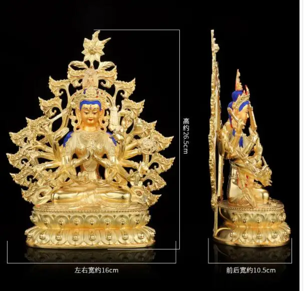 27cm High grade gilding Buddha brass statue HOME temple effective ZHUN TI FOMU Maha Cundi Bodhisattva