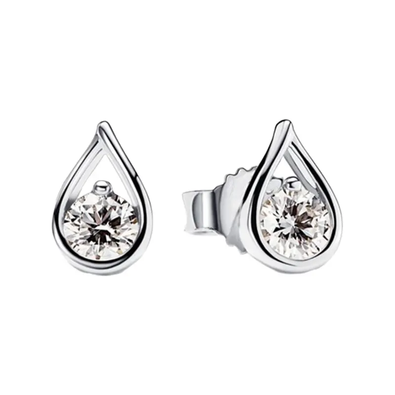 

Water Drop Brilliance Ear Piercing Stud Earrings For Women 925 Sterling Silver Jewelry Tension Setting Round Clear Zircon Stones