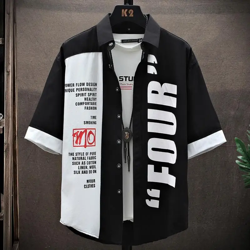 Men's Short-Sleeve Shirt 2025 Summer Five-Quarter Sleeve Japanese Street Brand Shirt Teenagers Punk Handsome - Image 2