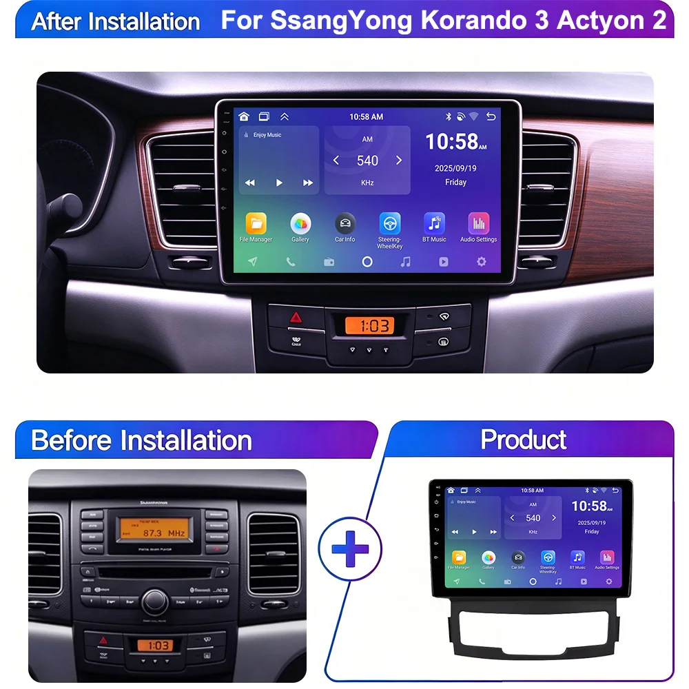 For SsangYong Korando 3 Actyon 2 2010 2011 2012 2013 Car Radio GPS Navigation Stereo Wireless Carplay Android Auto 2 DIN BT 4G