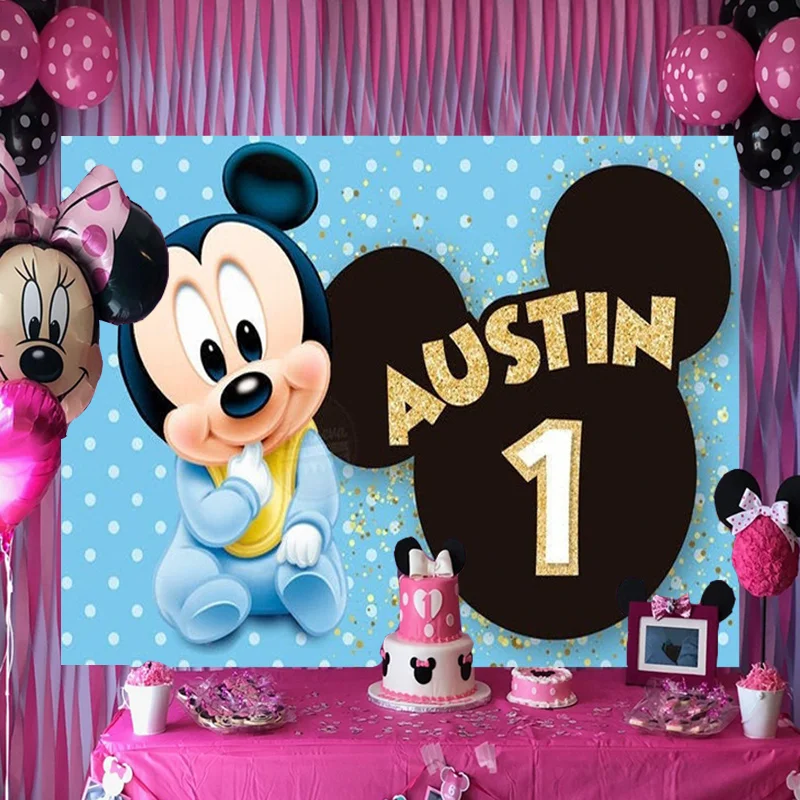 Disney Blue Mickey Mouse Backdrop Party Supplies Photography Backdrop 1st Birthday Background Princess Girls Boys Decoration