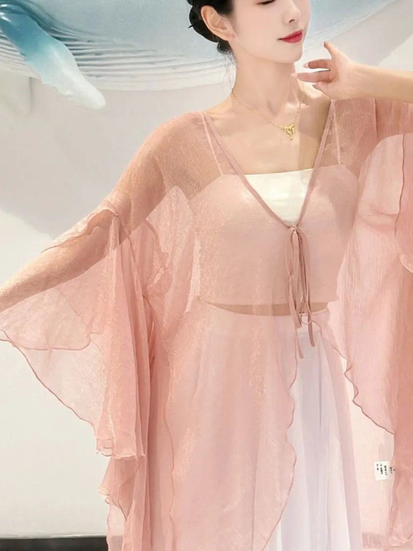 Rosa Chiffon irt Protezione solare sottile estiva da donna Coprispalle Capispalla con punteruolo Cardigan Protezione solare di media lunghezza...