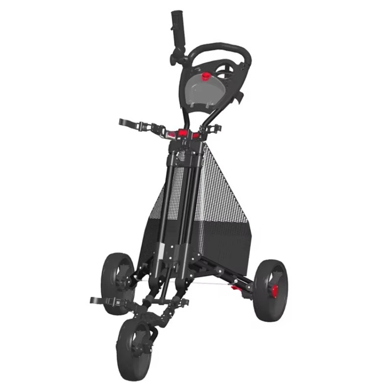 Push Trolley Three Wheel Easy to Folding Scorecard Holder with Mobile Phone Holder Storage Bag