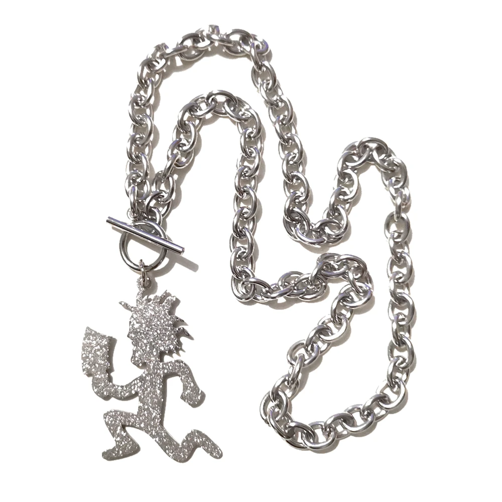 Cool Mens 2inch Tall Large Sandy Embossing ICP Juggalo Hatchetman PendantCharm Stainless Steel Oval Chain Necklace 8mm 18-30inch