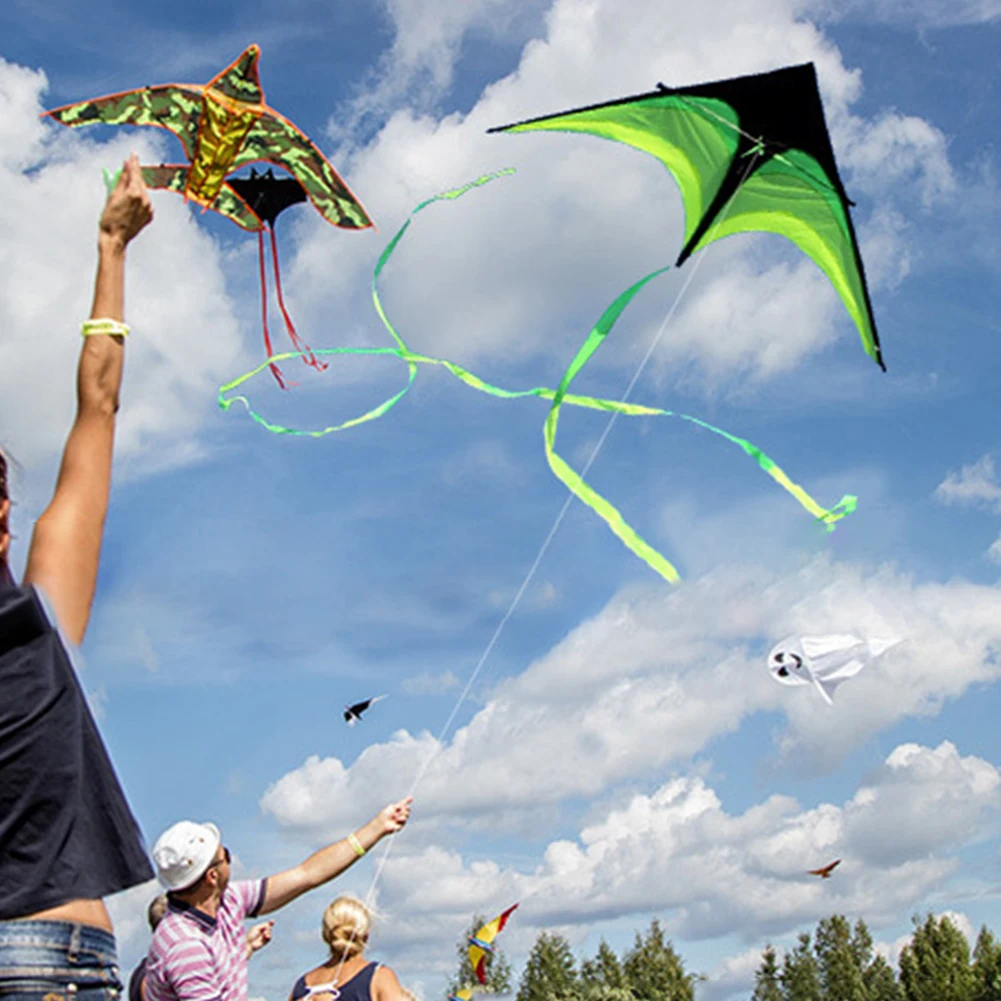 Cometa Delta grande de 1,6 m, juguete fácil de volar, cometa acrobática primaria, cometa de vuelo trasero de 10 metros con línea de rueda para niños y adultos para exteriores