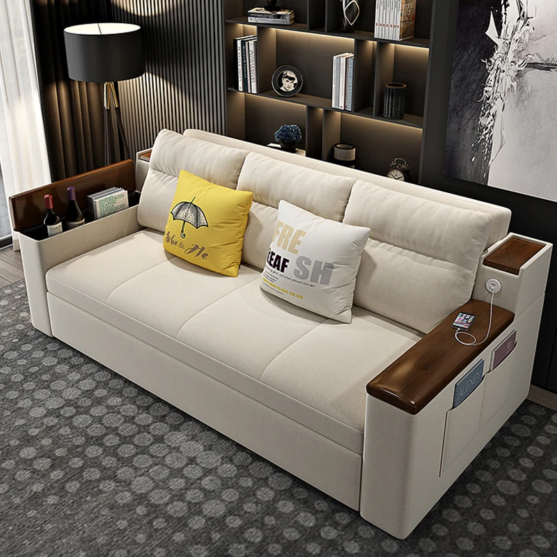 Sofa Bed Modern Solid Wood Furniture Living Room Fabric Multifunctional Mechanism Folding Sofa Bed Space Saving