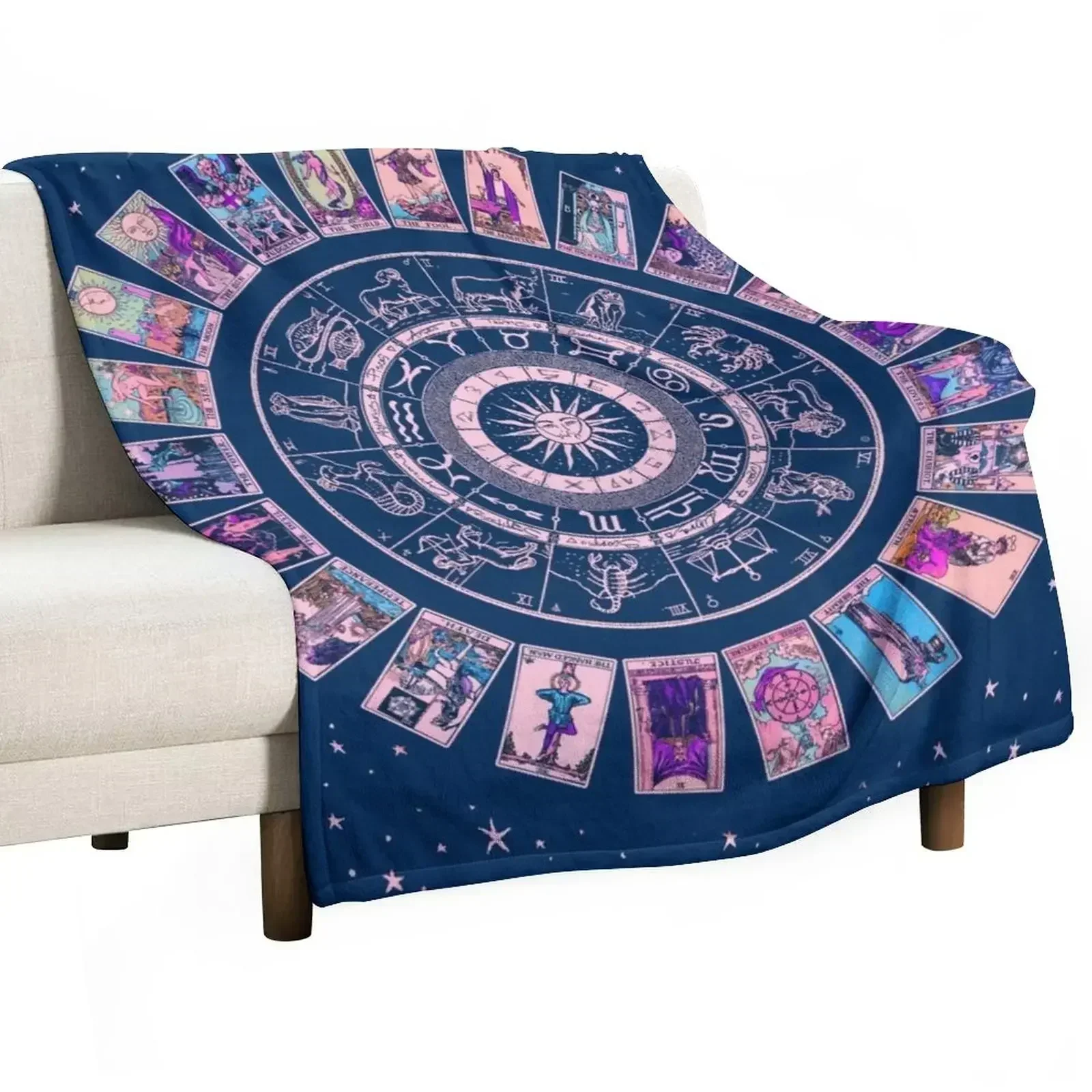 

Pastel Goth Zodiac, Astrology Chart & the Major Arcana Tarot Throw Blanket Giant Sofa Retros Beautifuls cosplay anime Blankets