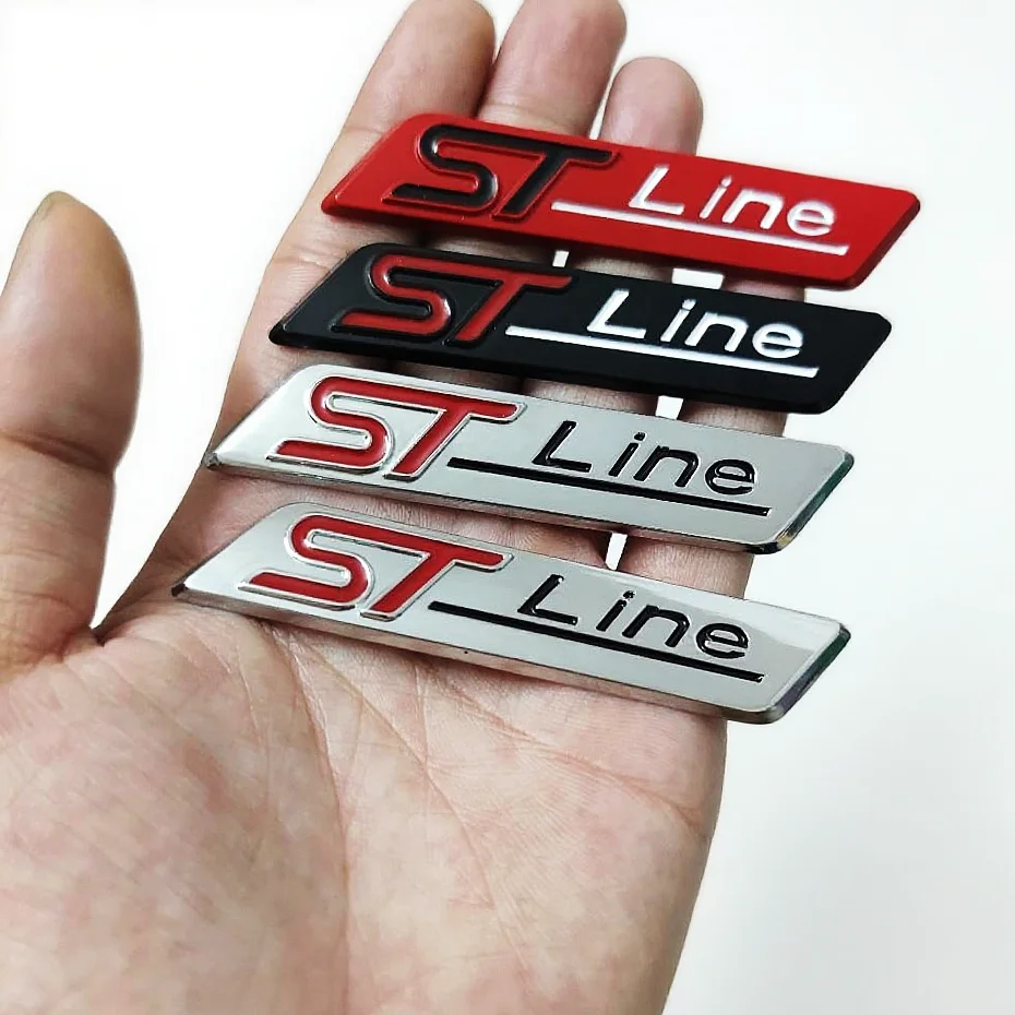 3D Metal Ford ST Line Logo Car Rear Trunk Badge Emblem Side Fender Sticker for Focus Fiesta Mondeo - Black Chrome Silver image 2