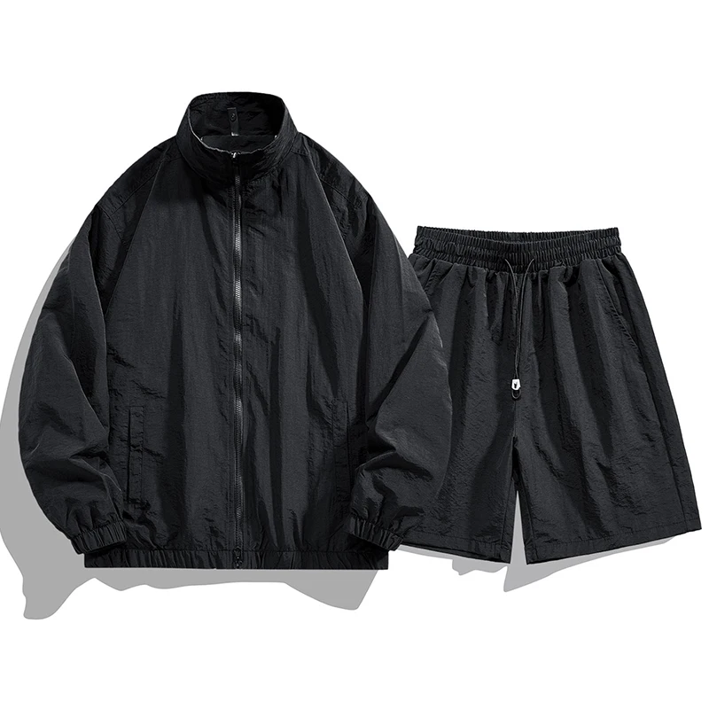 Men's Outdoor UV Protective Jacket Five Point Shorts Set Summer Lightweight Breathable Quick Drying Sun Protection Sports Set