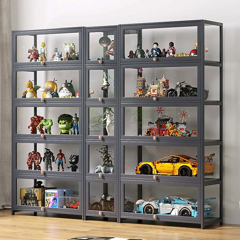 Figure Display Cabinet for Boys And Girls Acrylic Door Bamboo Storage Rack Picture Book Shelf Organizer Display Case