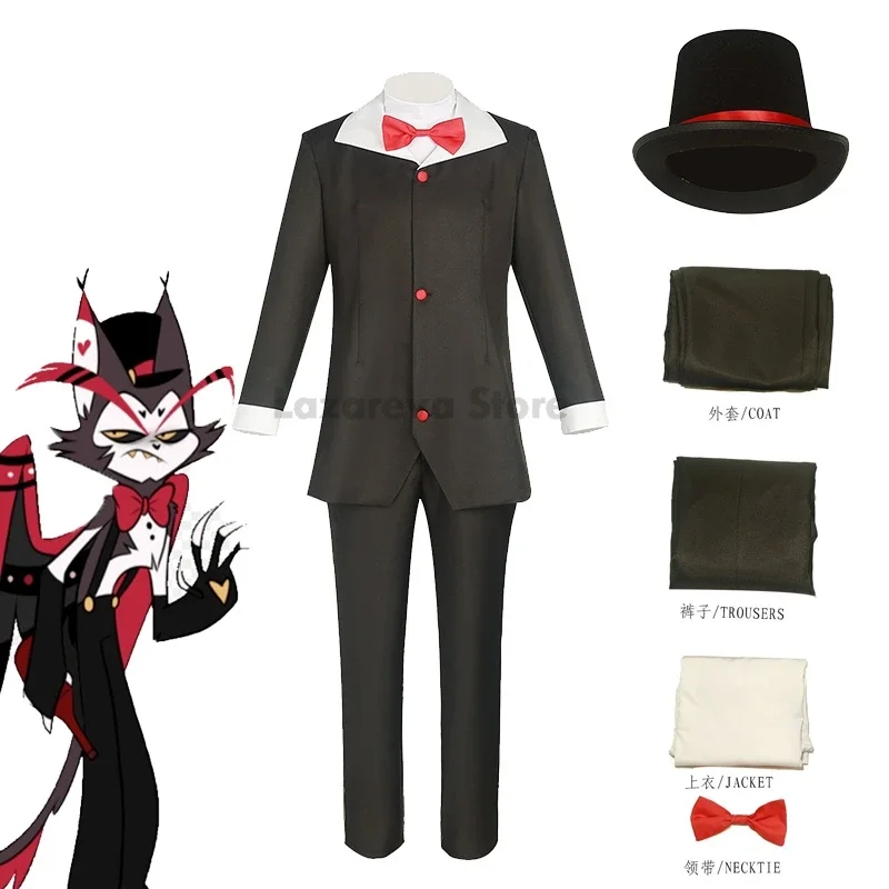 Anime Hasbin Husk Husker Hotel Cosplay Costume The Kitty Bartender Uniforms Suit Clothes Sinner Demon Halloween Party Mens Suit