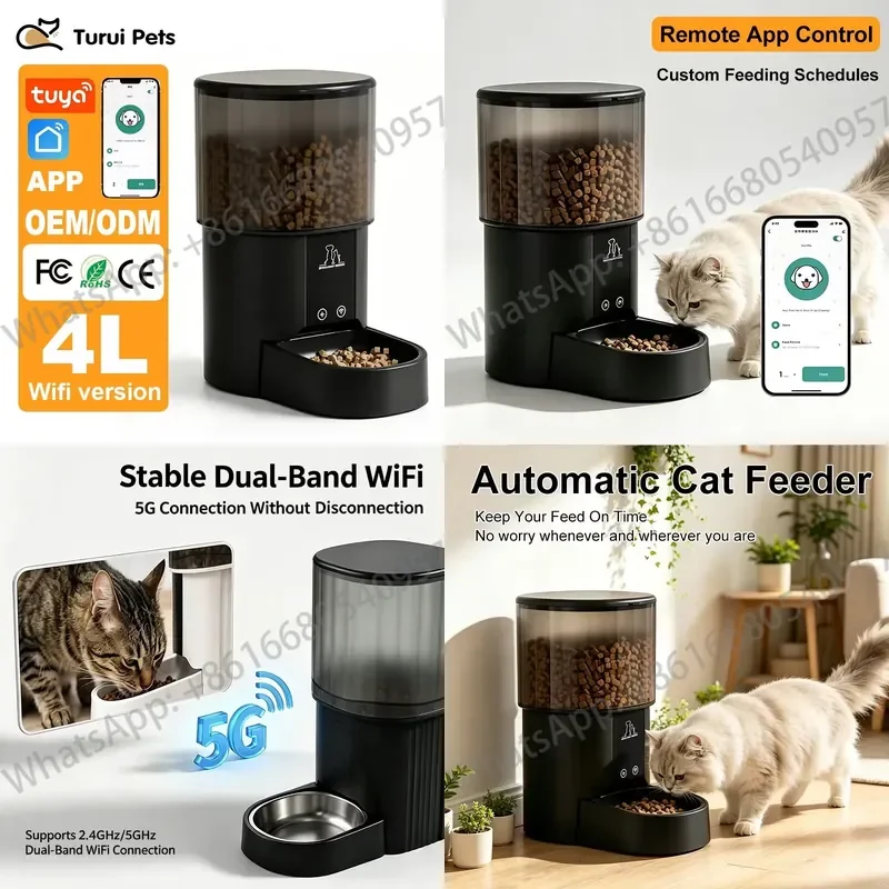 Automatic Pet Feeder WiFi Smart Cat Dog Food Dispenser 4L Dual Band WiFi Timed Quantitative Feeding Washable Pet Feeding Bowl