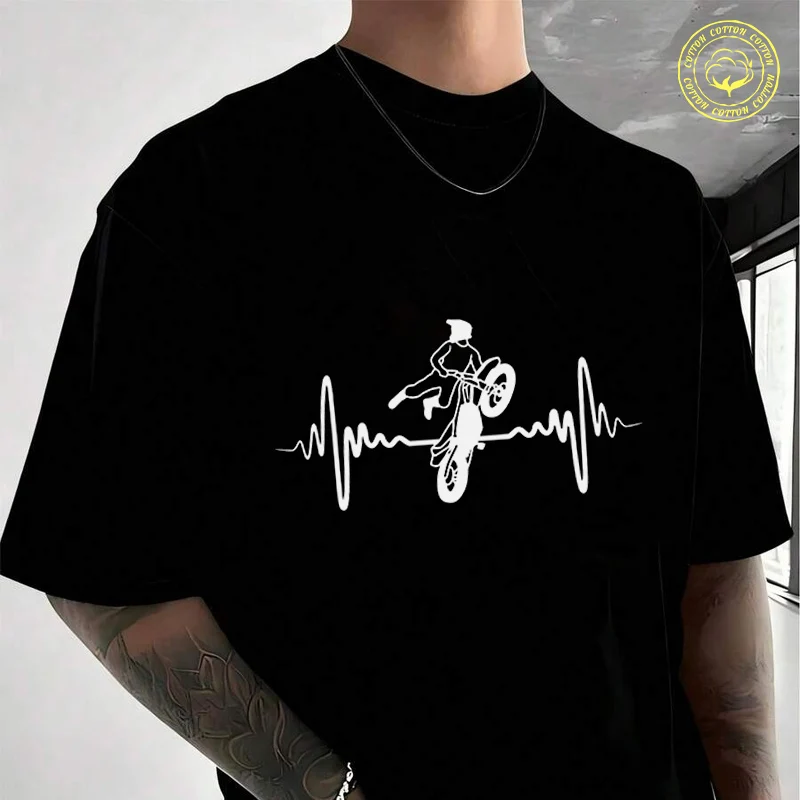 

Men Cotton T-Shirt Motocross Heartbeat Moto T Shirt O-neck Short Sleeve Tees Fashion Hip Hop Tshirt