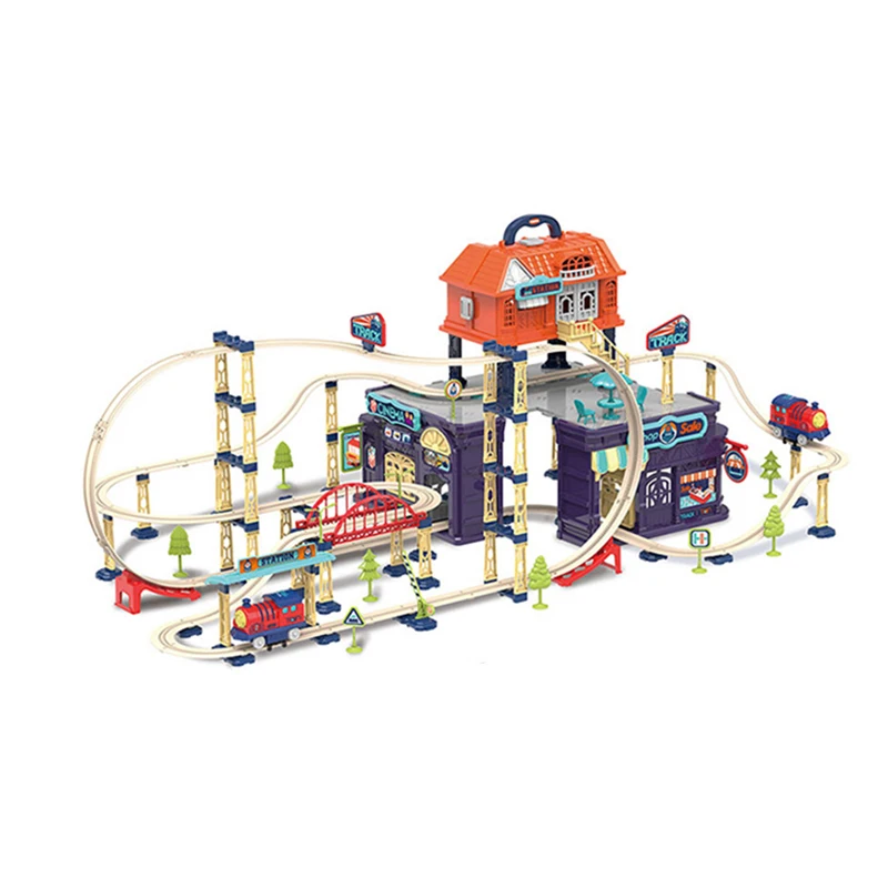 Children'S Toy Train Track Car Assembly House Educational Toys For Boys Girls With Track Model Vehicle Non-Radio Control Model