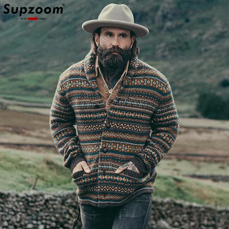 Supzoom Neuankömmling Top Fashion Turn-Down Kragen regelmäßige Baumwolle Cardigan männlich lässig einreihig Knopf Pullover Männer