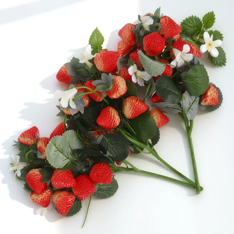 

3 Pcs Simulation Strawberry Bouquet Realistic Theme Fake Decor Faux Stem Plants Artificial Strawberrys